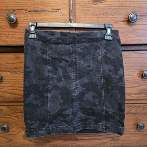 Free People Camo Black Denim Skirt